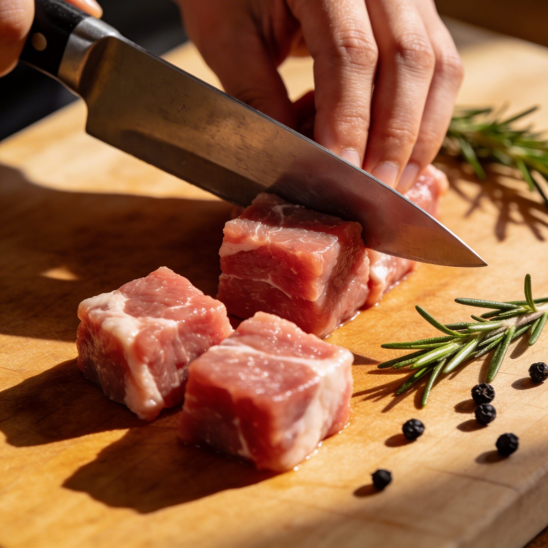 Нарезка свежего мяса для тушенки